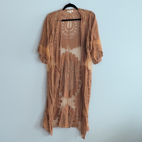 Rebellion Sweaters - Rebellion Lace Cardigan in Warm Tan
